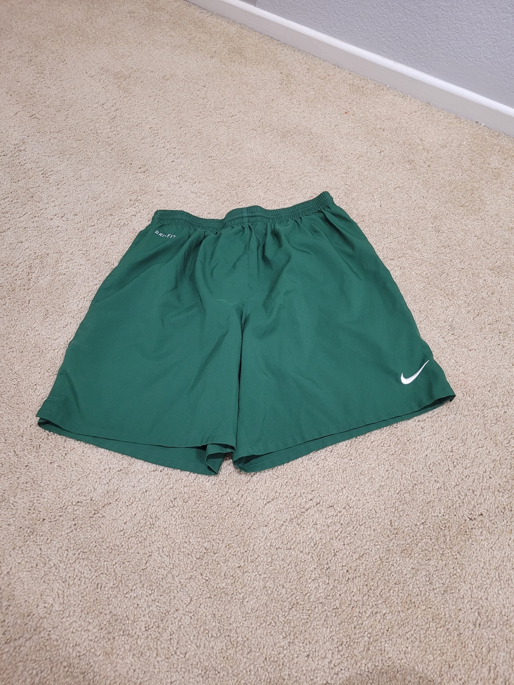 Nike Men's Forest Green Athletic Shorts with White Swoosh
